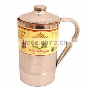 IndianArtVilla Handmade Luxury Steel Copper Jug Pitcher with Lid 1200 ML - Storage Drinking Water Home Hotel Restaurant Benefit