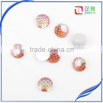 2016 Wholesale Round AB Color Fish Scale Carved Resin Dome Seals Cabochon photo-5