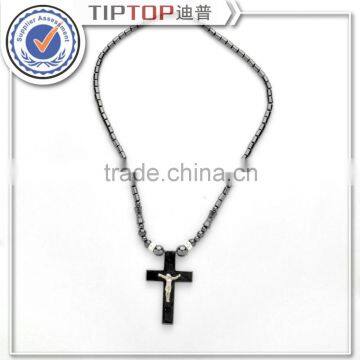 High Quality Black Hematite Gem Stone Beads Cross Pendant Necklace