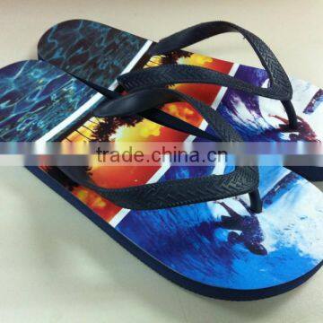 wholesales beach summer rubber slippers for men with nice transfer printing footbed