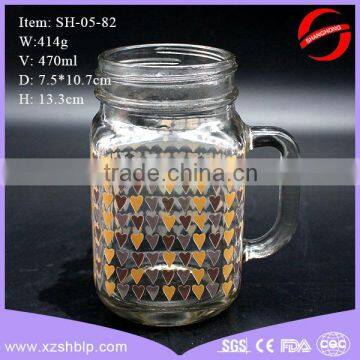 16oz printed logo glass mason jar with handle