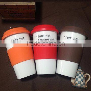 Bulk items of Eco-friendly Plastic Business Travel Takeaway plastic coffee mug /keep cup with silicone caps