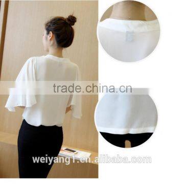 Fashion Sweet Teen Girl Chiffon Blouses Flare Sleeve Loose Blouses