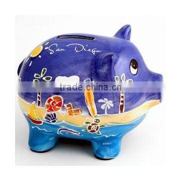 San Diego Blue White Hand Painted Piggy Bank photo-2