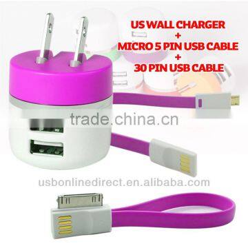 3 IN 1 dual usb charger 2.1A micro usb cable with usb cable For samsung HTC iphone