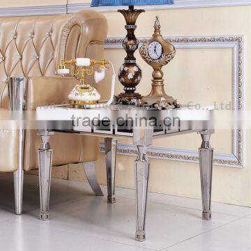 Mirrored Metal Feet Marble Top Side Table photo-3