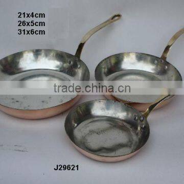 Copper Frying Pan with pewter lining and long brass handles polished