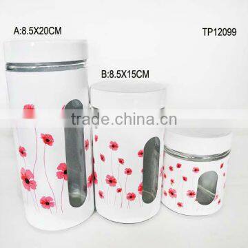 white spraying plastics cylinder glass cookie jar with decorating