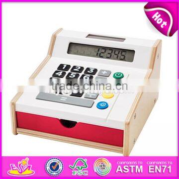 2017 new design pretend play toy wooden kids cash register for sale W10A065