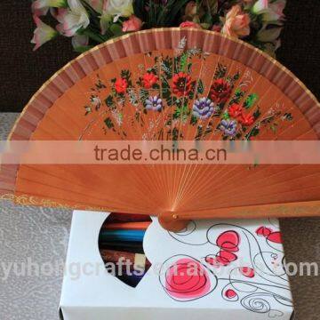 Hand Paited Spanish Wood Fan With Flower Pattern photo-2