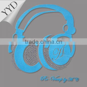 Headphone with rhinestone and flock laser applique motif