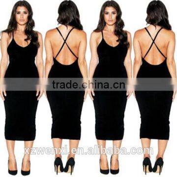 Sexy pure color spaghetti straps backless club dress skirt