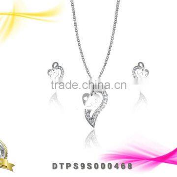 Silver Plated CZ Studded Heart Shape Pendant Set