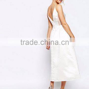 MGOO Elegant Shoulder Backless Sexy Midi Prom Dress In Sateen With Mesh Inserts At Waist Bridesmaid Dress photo-2