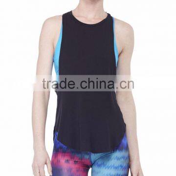 Women Black Plain Racer Back Gym Tank Top Loose Fitting photo-3