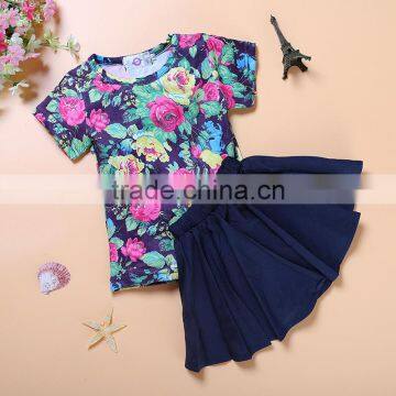 Printing T-Shirt and Black Skirt Set Kids Girls Summer Dresses photo-2