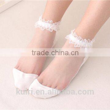 WS-48 Woman Japanese Sweet Lace Flowers Ultra-Thin Crytstal Silk Transparent Upper Cotton Bottom Princess Socks Ladies photo-6