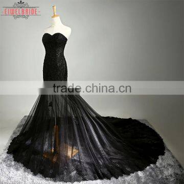 Long Floor-length Black Mermaid Wedding Dresses/Backless Wedding Dress photo-4