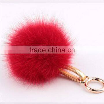 Myfur Genuine Fox Fur Pom Pom Keychain With Leather Strap Fashion Girls Bag Charm