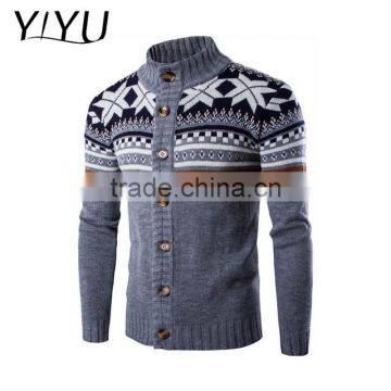 Custom Cardigan Winter Men Stand Collar Jacquard Pattern Knit Christmas Sweater photo-4