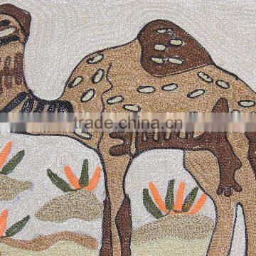 Camel Embroidered Throw Pillow Eclectic Designer Decor Square Accent Cushion photo-3