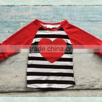 2017 infant clothes from china top applique red heart embroidery ruflle sleeve children fall clothing