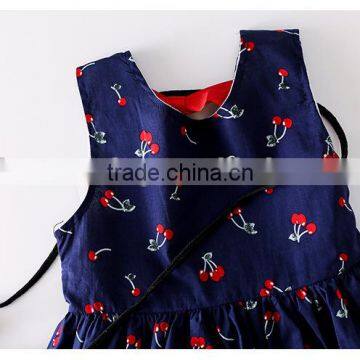 Factory Supply Full Cherry Printing Lovely Dress for Little Girls
