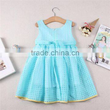 Blue Color Sleeveless Belt Summer Children Girl Princess Dress photo-2