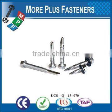 Taiwan #12-14 x 1" Indent Hex Unslotted Hex Washer Head Epoxy #3 410 Stainless Steel Bonded Sealing Washer Self-Drilling Screw