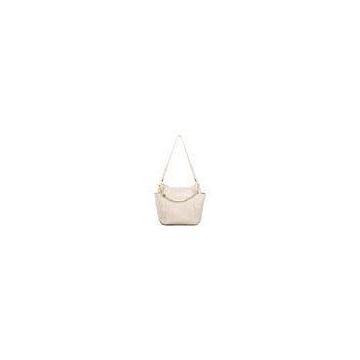 Nude - colored Pebbled Genuine Leather Handbag With Adjustable Long Shoulder Strap