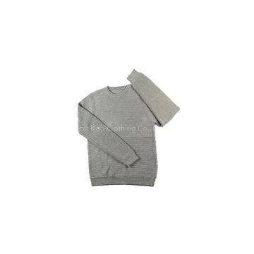 2016 Spring classic crewneck horizontal rib pullover grey heather everyday sweater