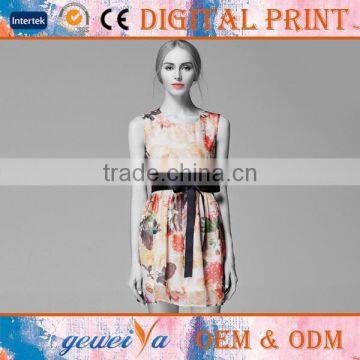 Custom Digital Flower Printed Silk Sexy Dress