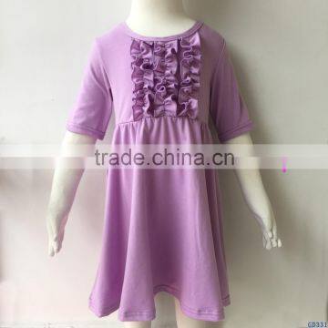 Summer Kids Frock Designs Boutique Little Girls Cotton Purple Shorts Sleeve Ruffled One Piece Party Dresses GD331