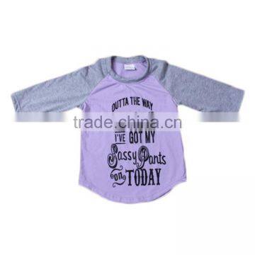 high quality kids clothes baby girls long sleeve t-shirts grey purple letter print baby raglan sleeve