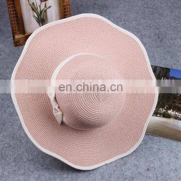 Lace Bowknot Straw Hat Folding Sunshade Hat Beach Cap photo-3