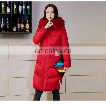 2017 New Korean Version of Slim Big Code Solid Color Hooded Large Hair Collar Long Feather Cotton Women photo-3