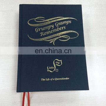 China Manufacture Gold Stamping Art Paper Thick A4/A5 Hardcover Leather Cover Book With Ribbon