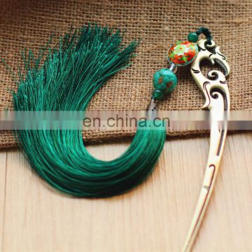 China style antique metal bookmarks with fringe green metal custom engraved logo bookmarks