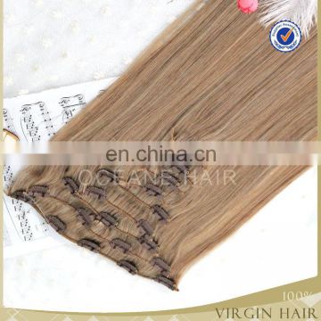 Natural cheap top grade virgin 8 pieces full set clip in hair extensions