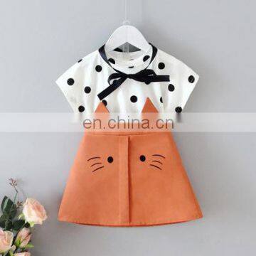 2020 summer girls loose tie polka dot cat skirt suit