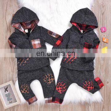 Trendy Explosion Style Children's Claw Mark Long Sleeve Hooded Sweater with Trousers Two-piece Suit