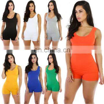 Wholesale women one piece crew neck short sleeve bodycon jumpsuit