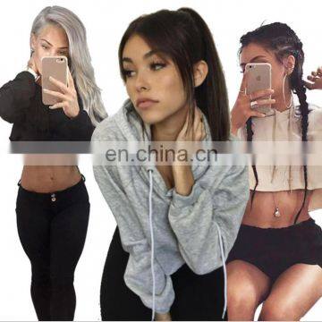 2020 Hot selling Custom Logo solid color Long sleeve sexy womens sweatshirt crop tops hoodies