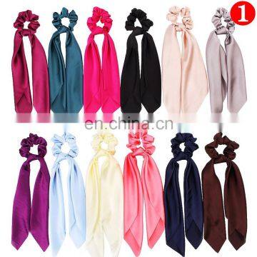 Girl Women Satin Chiffon Scrunchies Hairbands Solid Flower Leopard Design Ponytail Holder Stretch Headwear 6series photo-2