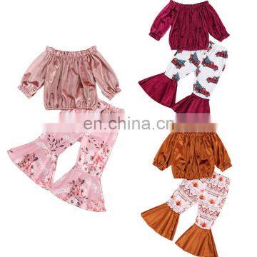 Thanksgiving Day Christmas Baby Girl Clothing Set Autumn Kids 2PCS Outfit Toddler Tops + Bell-bottomed Trousers Set 1-5T photo-2