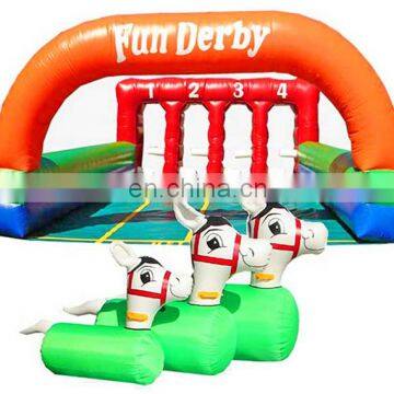 Outdoor Movable Inflatable Ride Playground, 3 Horses Fun Derby Family Race Ride Facilities photo-4