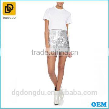 2016 Fashion High Quality Women Silver Leather A-Line Mini Skirt