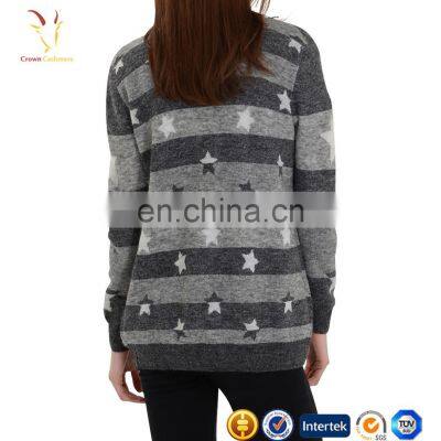 Womens V Neck Cashmere Cardigan Black and Grey Striped Sweaters photo-2