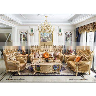 Antique Luxury camas classic genuine leather Italian living room sofa set furniture with coffee table