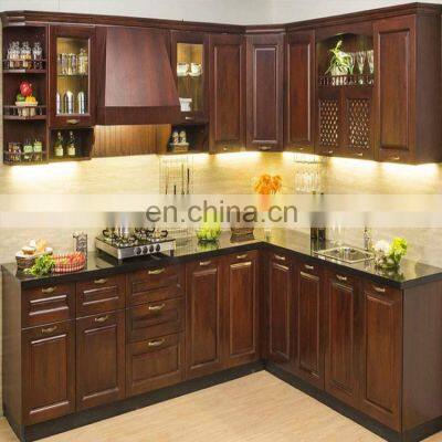 Guangzhou pre built country wooden kitchen unit cabinet designs